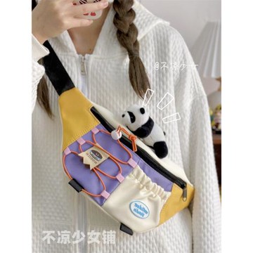 撞色小眾潮流中性胸包男日系原宿ins學生復古腰包女百搭斜挎背包