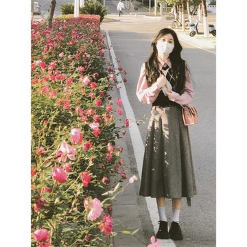 (免運)入秋韓系迪士尼穿搭馬甲長裙子連衣裙韓劇學院風jk制服套裝女秋冬