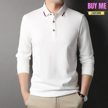 【高端純棉】男士POLO衫 長袖POLO衫 翻領T恤 商務休閒衫 春季打底衫 寬鬆版型 純色簡約 百搭通勤 商務休閒兩穿