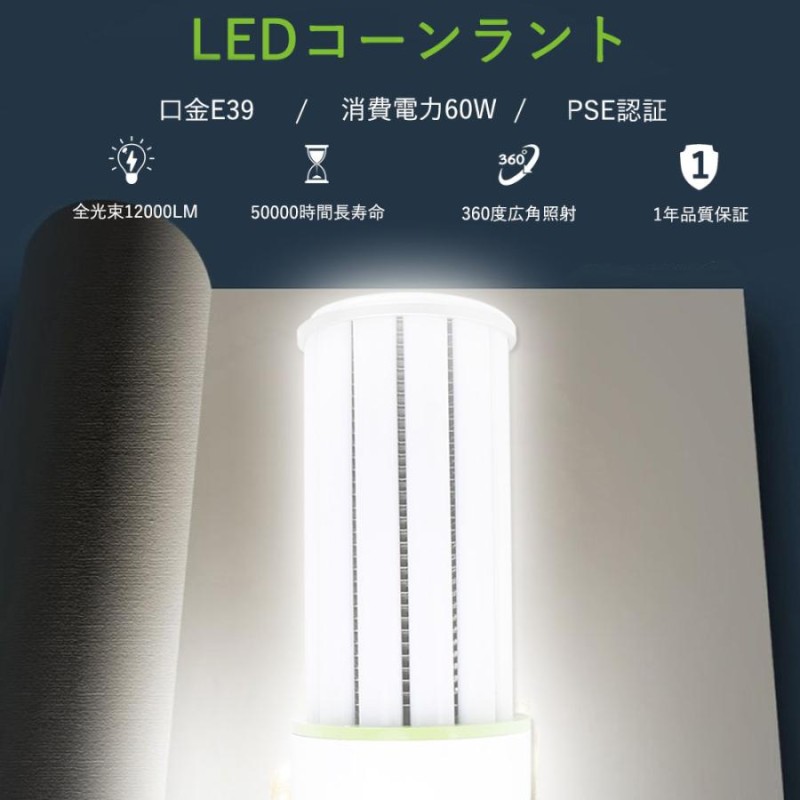 led投光器 LEDコーンライト 60w 12000lm 高所 電球交換 e39 led 施設