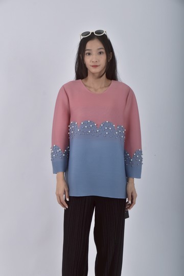 (XL) glory21珍珠拼色粉色短袖上衣