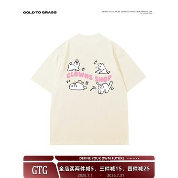 GTG原創美式復古卡通潮牌春季新款純棉圓領短袖男oversize半袖T恤