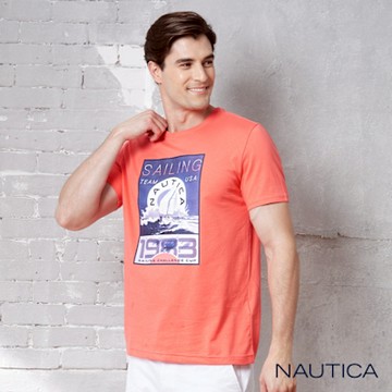 Nautica 男裝 帆船隊圖騰印花短袖T恤-粉紅色