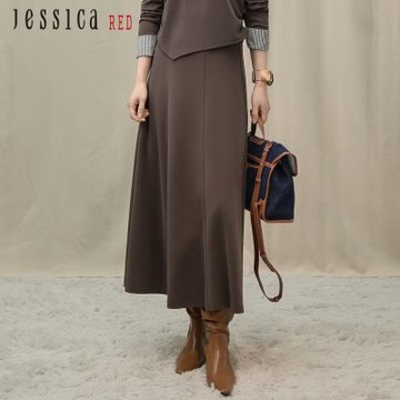 JESSICA RED - 寬鬆舒適百搭高腰鬆緊腰長裙R54D01（棕）