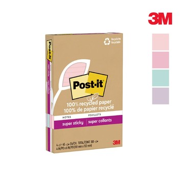 3M 利貼狠黏100%環保再生紙-4x6橫格便條紙(45張x4本)-三款可選