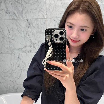 由里公園ins韓系溫柔氣質波點珍珠蝴蝶結掛件適用17pro蘋果17ProMax手機殼iPhone16全包17軟14Promax保護套15