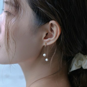 淡水珍珠耳環 N02 不規則天然珍珠 針式 二戴式 前後層次感 垂墜珍珠耳環 淡水珍珠 首爾人氣珍珠耳環