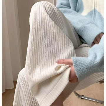 9號倉庫 燈芯絨闊腿褲 加絨長褲 云朵泡芙裤阔腿裤子女春秋2023新款高腰垂感宽松直筒小个子休闲裤 高腰直筒褲 鬆緊腰