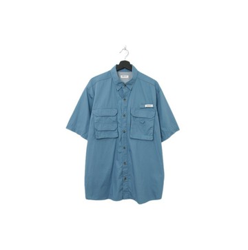 Back to Green-釣魚短袖襯衫 沈穩藍 d-16//vintage shirt