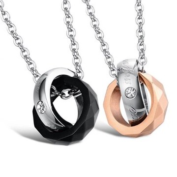 鈦鋼項鍊 情侶對鍊(一對)-精緻經典圓型鑲鑽生日情人節禮物男女飾品2色73cl47【獨家進口】【米蘭精品】