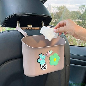 藝品汽車☝可愛卡通車載垃圾桶 汽車內用品多功能塑膠儲物盒 汽車椅背收納置物可調節 汽車內飾