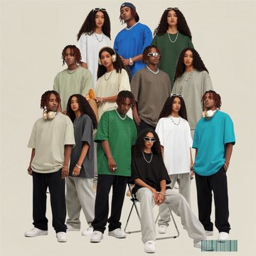 春夏425G重磅純色落肩短袖T恤男女oversize寬松休閑情侶打底衫TEE