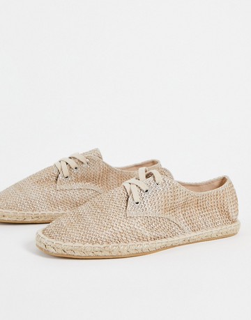 ASOS DESIGN lace up espadrilles in stone weave-Neutral