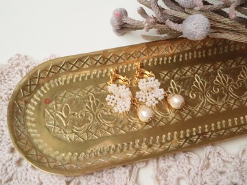 仙女帽棉珍珠耳夾膏精緻蕾絲利落可愛花癡白櫻桃草櫻花櫻桃滴露滴人造珍珠鈴花