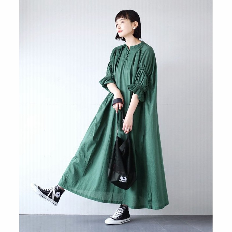 イーザッカマニアストアーズ ルーセント インドコットン ギャザーパフスリーブワンピース レディース グリーン フリーサイズ E Zakkamaniastores 通販 Lineポイント最大get Lineショッピング