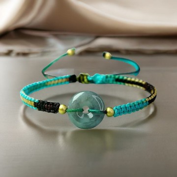 【願‧平安】冰烏雞翡翠平安扣編織手鍊 |天然緬甸玉翡翠A貨|送禮