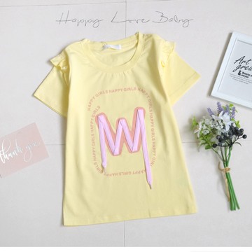 女大童 韓版棉繩字母特色造型短袖上衣 春夏童裝 女童上衣 女童短袖 女童棉T 短袖上衣 春夏上衣