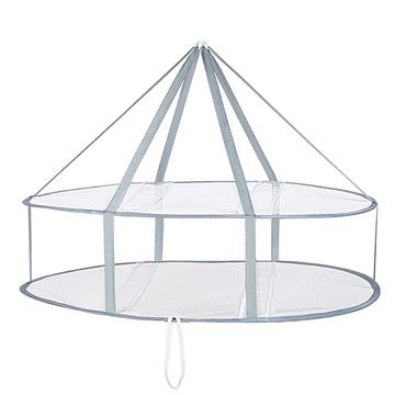 E.City 可折疊透氣防變形雙層曬衣平網  加密編織帶設計  防風掛勾設計  1個  灰色