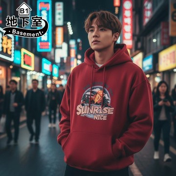 地下室B1-帽T 韓系潮流日出美好露營圖案休閒印花連帽衛衣 Oversize 連帽衫 大尺碼5XL【NL665093】