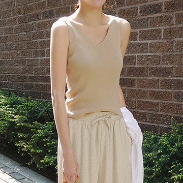 冰絲針織衫v領吊帶背心女夏季新款外穿夏無袖上衣春秋內搭打底衫