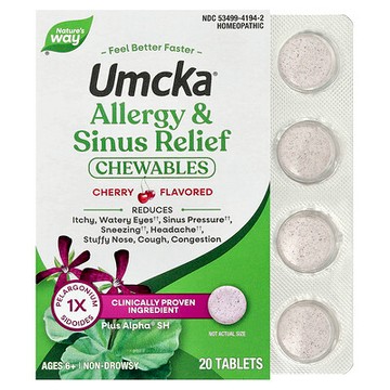 Nature's Way, Umcka®，敏感 + 鼻竇緩解咀嚼片，6 歲以上，櫻桃味，20 片