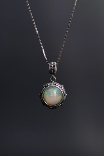 天然歐泊 S925 銀嘎烏盒 海浪紋 十字金剛杵