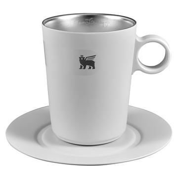 STANLEY 晨光時刻 雙層不鏽鋼拿鐵咖啡杯盤組 10.5oz / 313ml  晨霧白  1組