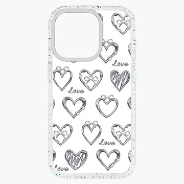 月銀金屬 很多愛心 透彩框 iPhone 16 15 14 13 Pro Max