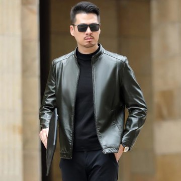 培蒙秋冬海寧潮流真皮皮衣男士綿羊皮短款立領帥氣機車皮夾克外套