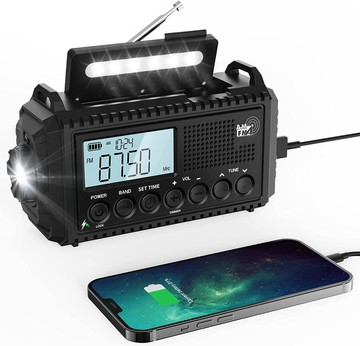Mesqool 多功能防災收音機 5000mAh 手搖充電 太陽能充電 USB充電 AM/FM/SW SOS警報 LED照明 手機充電 防潑水