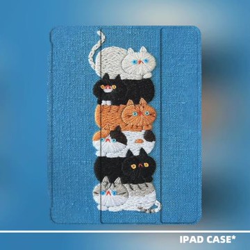 原創小眾藝術可愛疊疊貓適用11代2025款air7ipadpro三折ipad殼防彎亞克力平板殼9代10.2寸air4/5mini7帶筆槽