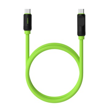 HAGiBiS 海備思 數位顯示直頭矽膠 全功能傳輸線 Type-C 240W 防纏繞線  100cm  螢光綠色  1條