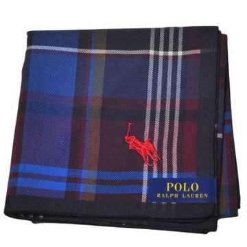 RALPH LAUREN POLO 藍酒紅格紋刺繡小馬圖騰LOGO帕領巾(50CM)