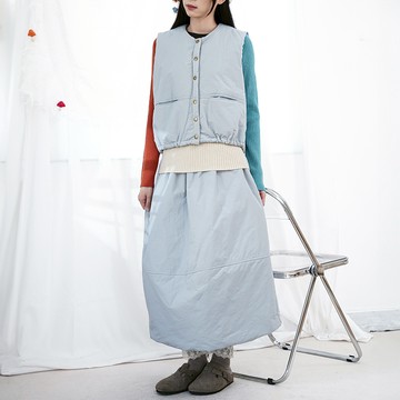 薄棉口袋背心+高腰裙子套裝080352