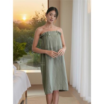 美容院浴裙純棉雙層紗可穿抹胸浴巾女吸水浴袍汗蒸服客人服睡衣裙