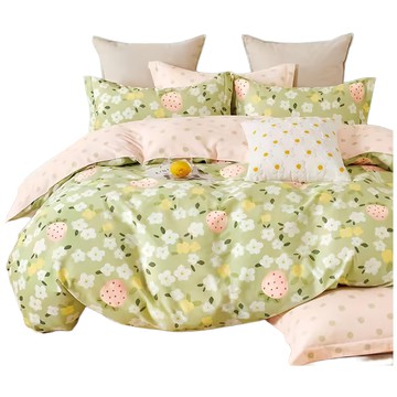 FOCA 韓風設計100%精梳棉三件式薄枕套床包組 獨立筒適用 床高35cm  微甜蜜蜜  雙人  床包＋枕套 x 2