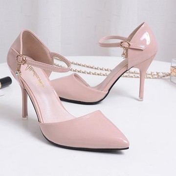 尖頭細跟一字扣帶裸色包頭高跟鞋配裙子涼鞋顯高小碼313233碼女鞋