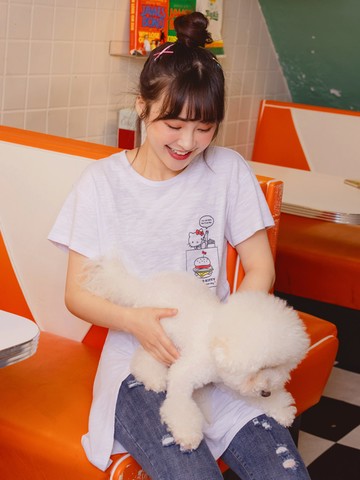 速食kitty開衩不規則下襬純棉長版上衣