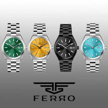 【FERRO 費羅】F11386AWT 商務 質感 夜光指針 帶日期 不鏽鋼 男士 腕錶