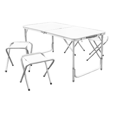 FOSO 方管有傘孔鋁合金折疊桌椅組(時尚白) 一桌四椅 輕巧便攜 露營野餐  1入