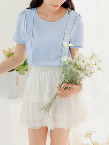 涼感．舒涼雪紡電繡剪接片上衣