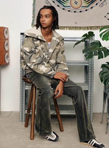 日系復古 白噪音感迷彩夾克外套