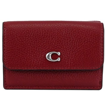 COACH CM437 經典C LOGO荔枝皮革三折零錢短夾.深紅