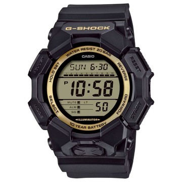 【CASIO 卡西歐】G-SHOCK 十年電力 玩酷黑金 數位顯示 GD-010GB-1A9_51.9mm