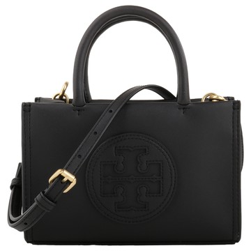 TORY BURCH-Ella 皮雕標誌皮革兩用斜背包(黑)mini