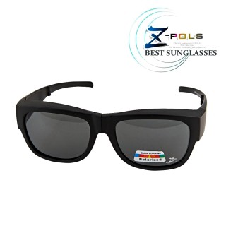 Z-POLS 新一代包覆式多功能可折疊收納設計 抗UV400頂級Polarized寶麗來偏光太陽眼鏡套鏡(消光黑款)