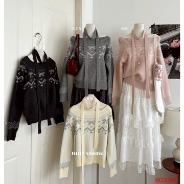 【太妮絲JJ68】現貨 韓系 北歐風 斜肩一字肩毛衣 綁帶 一字領 針織毛衣 針織上衣 斜肩上衣 聖誕節顯瘦小心機・軟糯