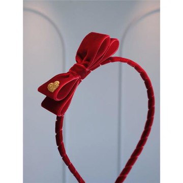 高級感酒紅絲絨蝴蝶結立體發箍兒童新年氣質頭飾公主百搭防滑頭箍