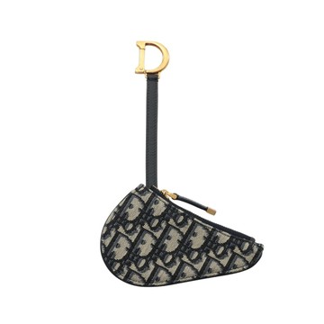 Dior 迪奧 Saddle 馬鞍 零錢包 藍/米色 緹花帆布 【二手名牌BRAND OFF】