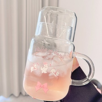 🔥優質玻璃🔥ins風家用女生高顏值胖嘟嘟咖啡玻璃杯子帶把手冷水飲料奶茶杯玻璃杯 玻璃水杯 質感